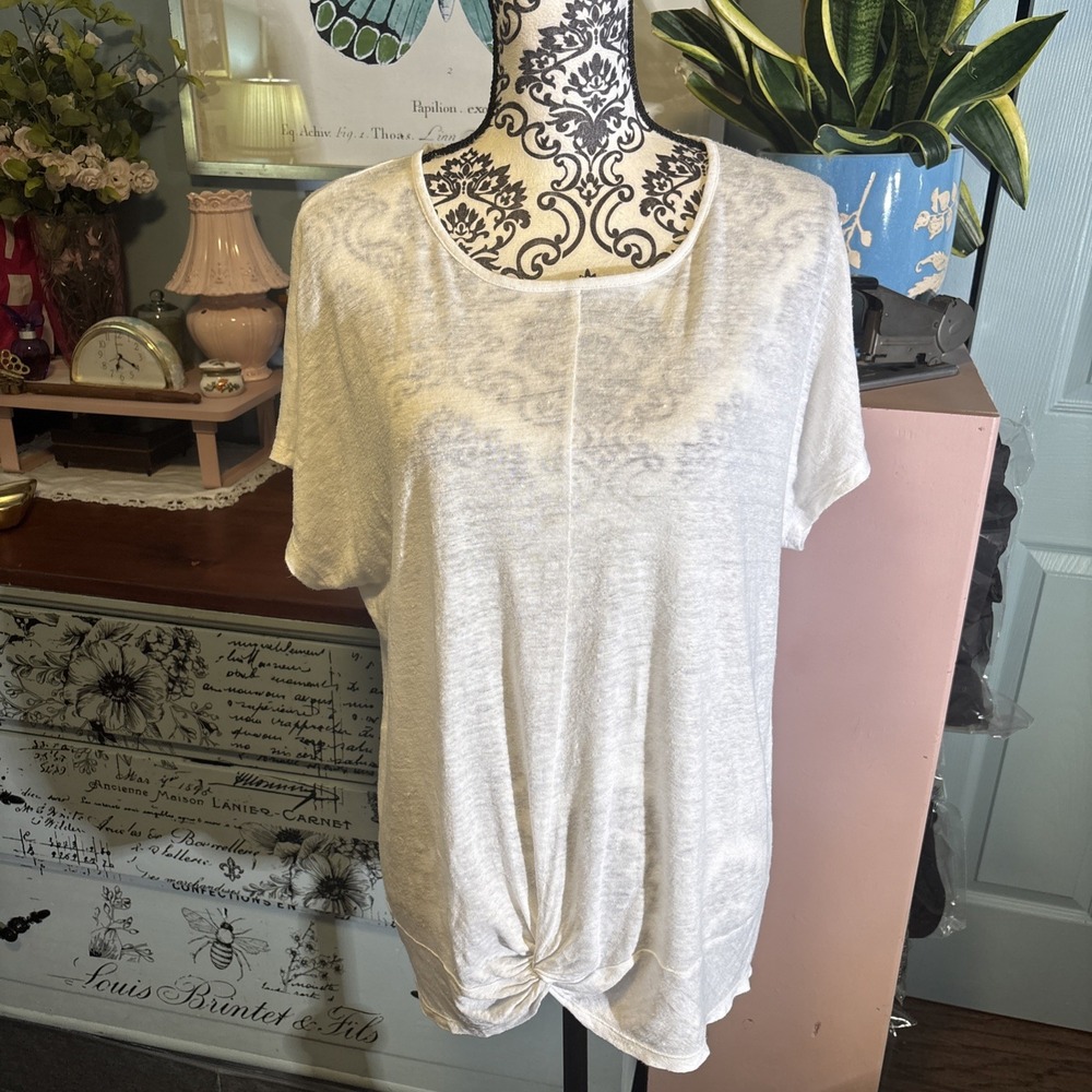 Rachel Roy 100% Linen White Basic Top‎ Sz Medium